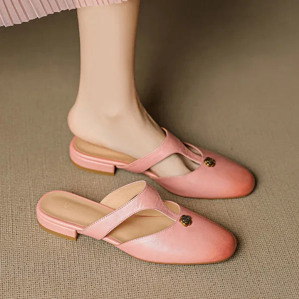 Roslyn Genuine Leather T-Strap Mules
