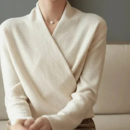 Lian 100% Wool Sweater – Soft Crossed-Bust Knit
