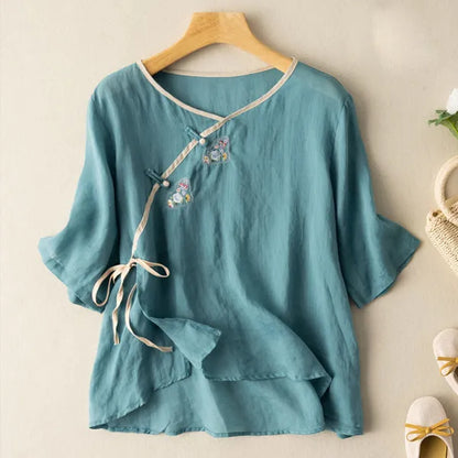Amara Linen Shirt – Breathable Cotton-Linen Half-Sleeve