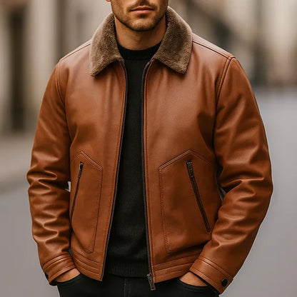 Elion Genuine Leather Jacket with Fur Interior