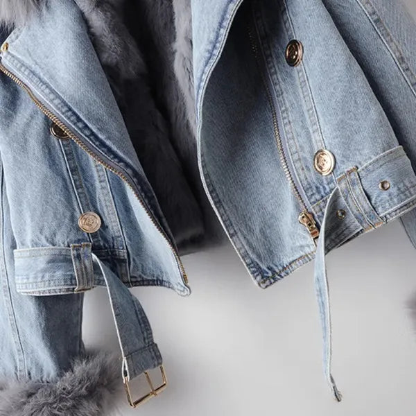 Ava Denim Jacket – Faux Fur Lined, Removable Collar