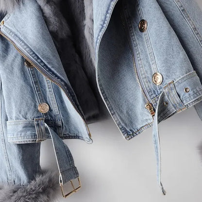 Ava Denim Jacket – Faux Fur Lined, Removable Collar