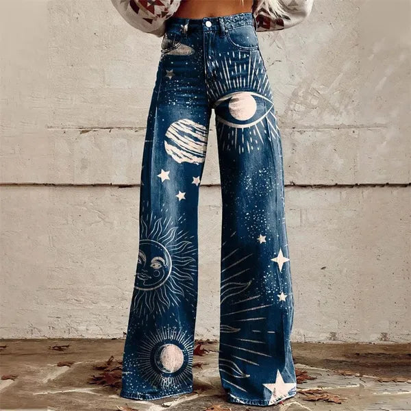 Zampa Printed High-Waist Flare Jeans – Premium Denim