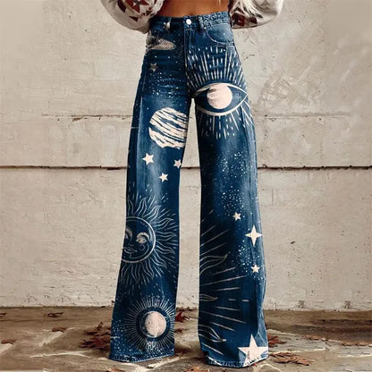 Zampa Printed High-Waist Flare Jeans – Premium Denim