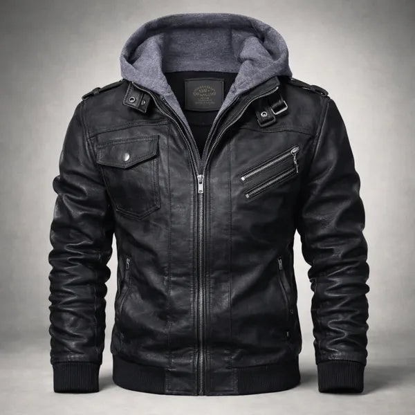 Zoren Leather Jacket – Premium Moto Jacket with Hood