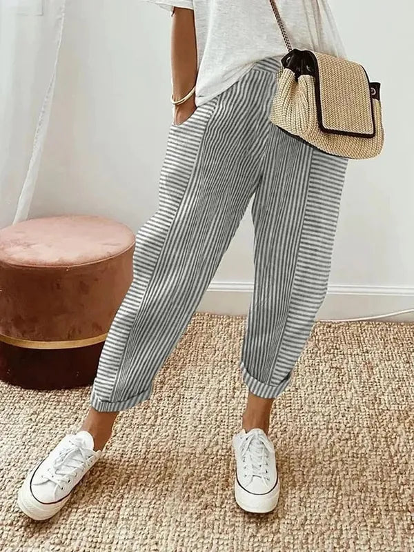 Striped Pantona Pants with Adjustable Waist