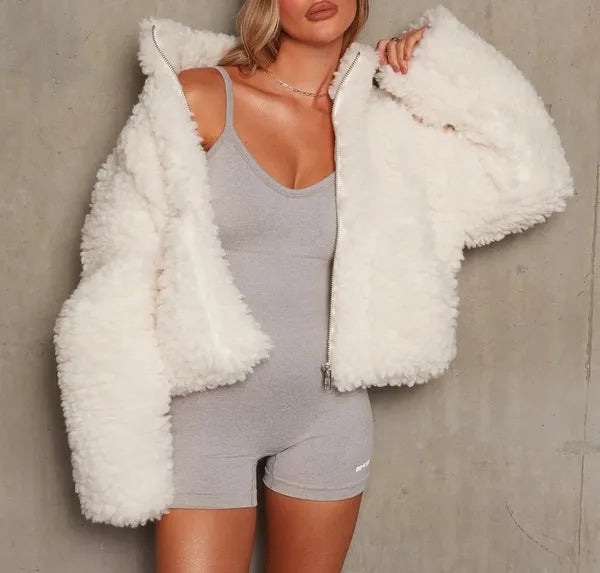 Marlin Sherpa Jacket – Cozy Cropped High-Pile Fur Zip-Up