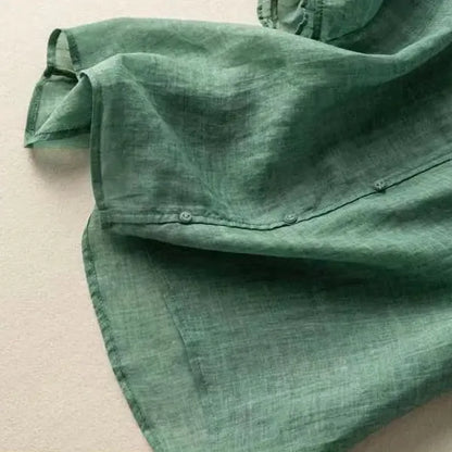 Tiara Linen Blouse – Scalloped Trim & Puff Sleeves