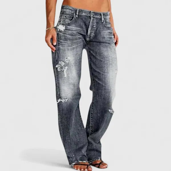 Harper Low-Rise Distressed Straight Leg Jeans