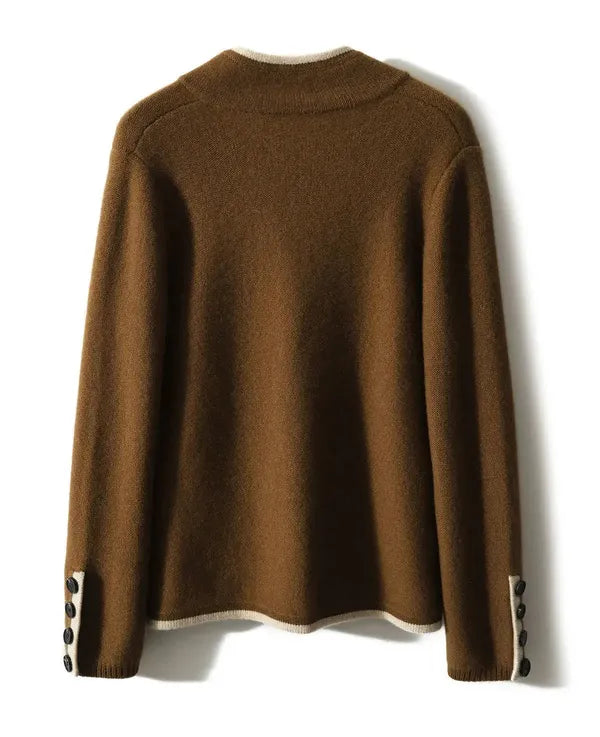 Anne Cardigan – Wool Blend Wrap with Contrast Details