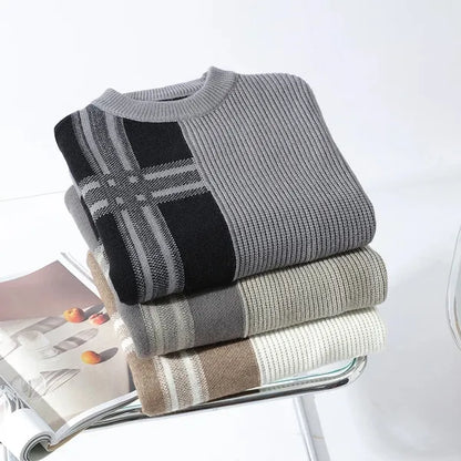 Mevrick Plaid Knit Sweater – Relaxed Crew Neck