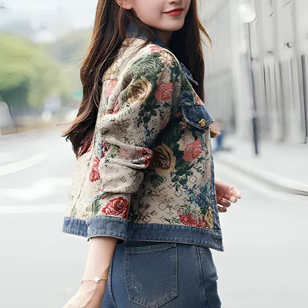 Fiora Floral Denim Jacket – Relaxed Fit, Cotton Blend