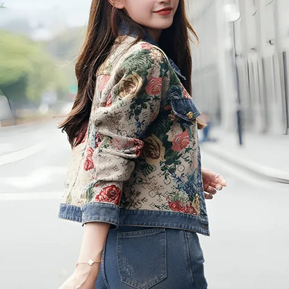 Fiora Floral Denim Jacket – Relaxed Fit, Cotton Blend