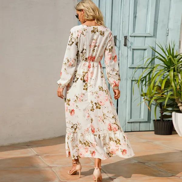 Myrel Floral Tiered Chiffon Maxi Dress – High Waist