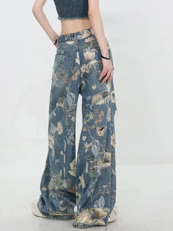 Fiona Wide-Leg Floral Print Jeans