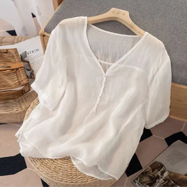 Mayla Linen Blouse – Breathable Mid-Sleeve Top