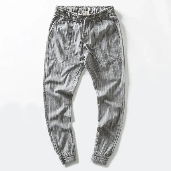 Berle Casual Pants – Cotton-Linen Slim Fit Pinstripe