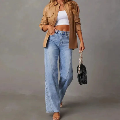 Estra Wide Leg Jeans – Vintage Washed Non-Stretch Denim