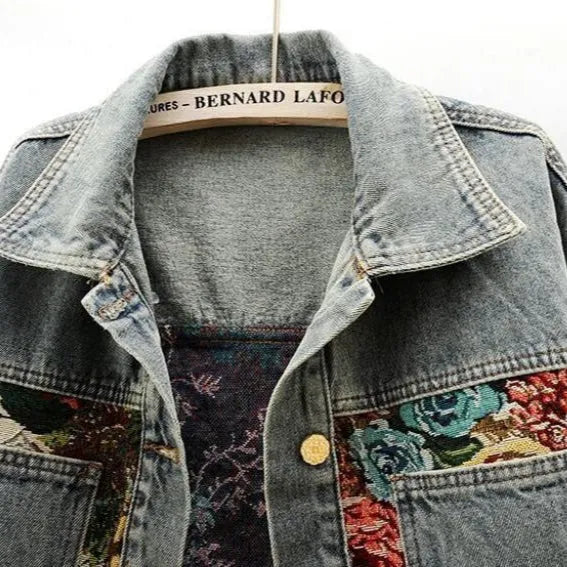 Fiora Floral Denim Jacket – Relaxed Fit, Cotton Blend