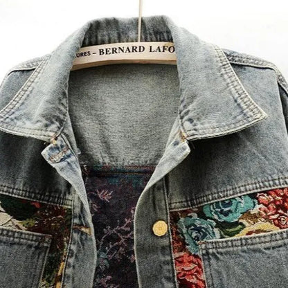 Fiora Floral Denim Jacket – Relaxed Fit, Cotton Blend