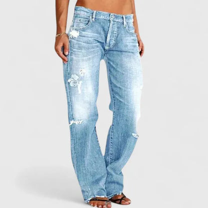 Harper Low-Rise Distressed Straight Leg Jeans