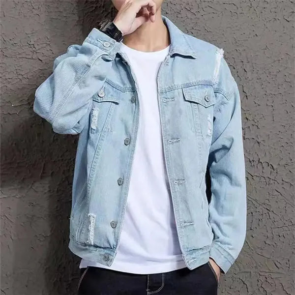 Drex Denim Jacket – Distressed Raw Edge Streetwear