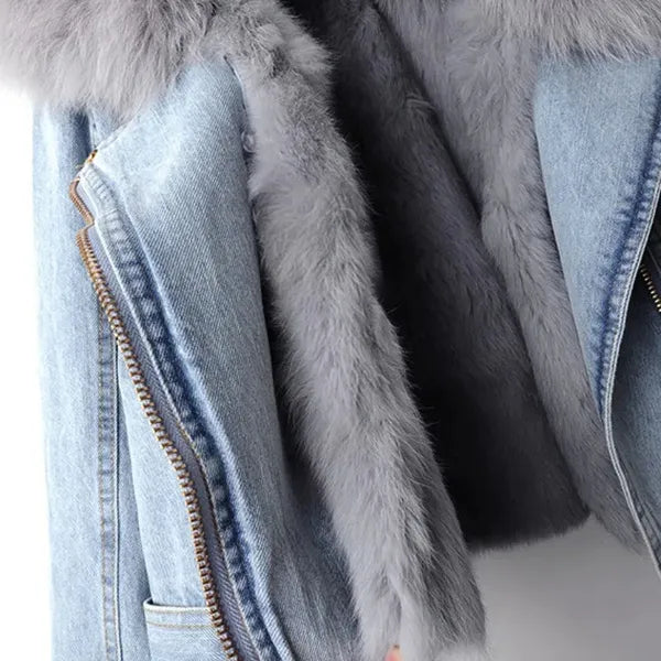 Ava Denim Jacket – Faux Fur Lined, Removable Collar