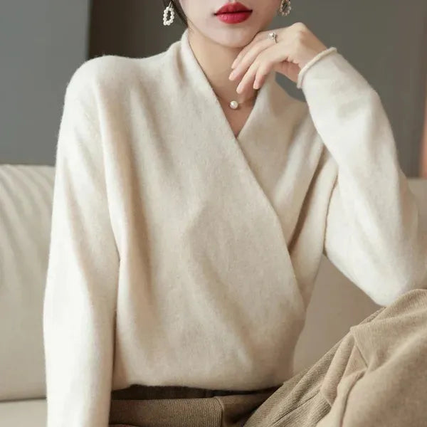Lian 100% Wool Sweater – Soft Crossed-Bust Knit