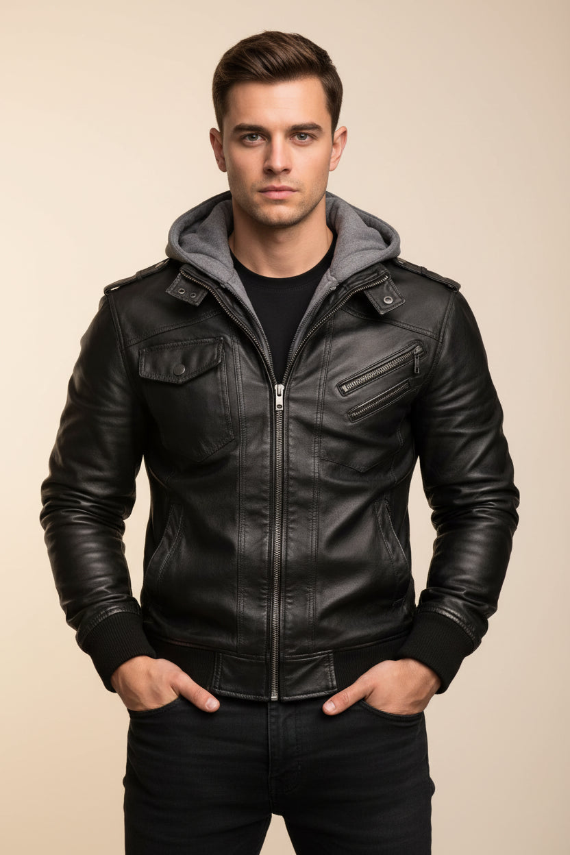 Zoren Leather Jacket – Premium Moto Jacket with Hood