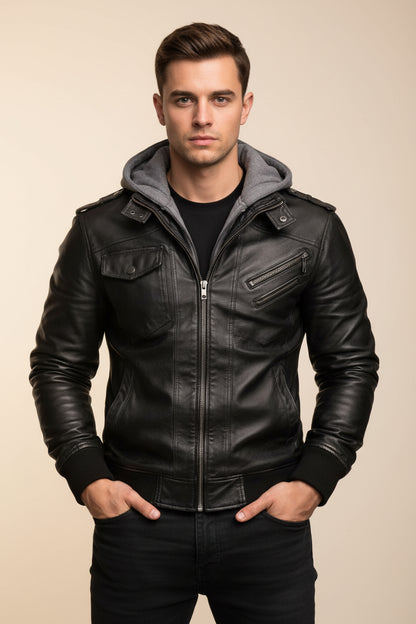 Zoren Leather Jacket – Premium Moto Jacket with Hood