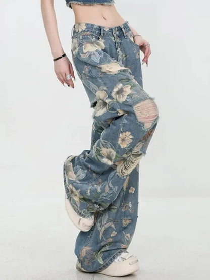 Fiona Wide-Leg Floral Print Jeans