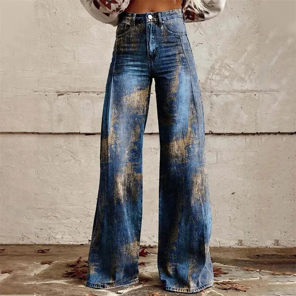 Zampa Printed High-Waist Flare Jeans – Premium Denim