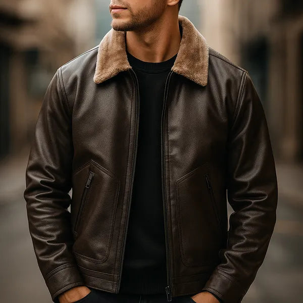 Elion Genuine Leather Jacket with Fur Interior