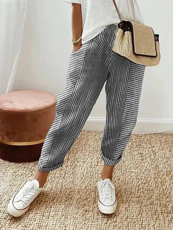 Striped Pantona Pants with Adjustable Waist