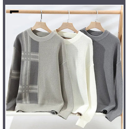 Mevrick Plaid Knit Sweater – Relaxed Crew Neck
