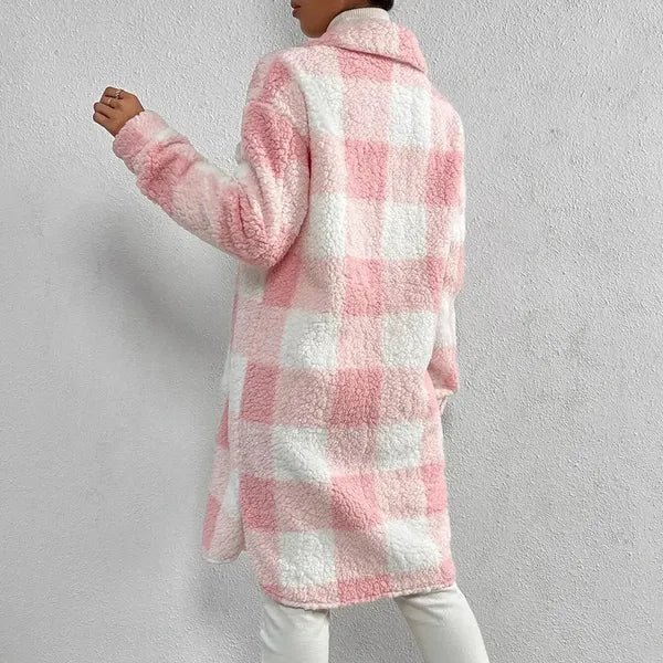 Marla Checkered Jacket – Oversized Faux Fur Plaid Knit