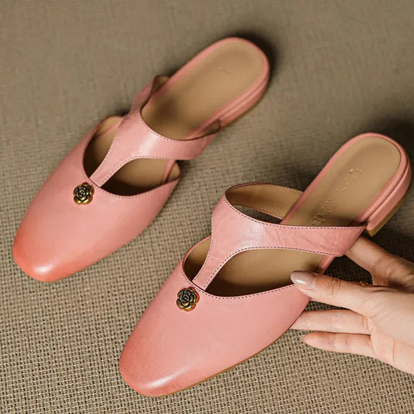 Roslyn Genuine Leather T-Strap Mules