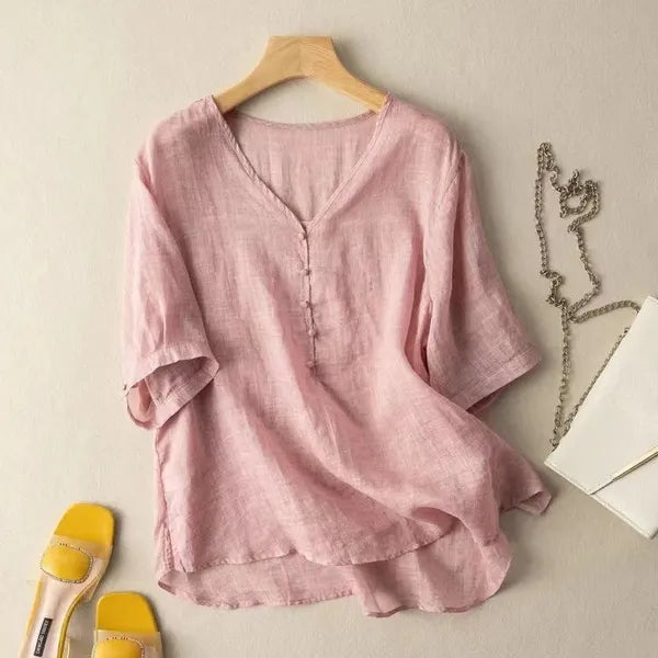Mayla Linen Blouse – Breathable Mid-Sleeve Top