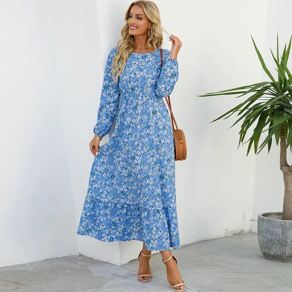 Myrel Floral Tiered Chiffon Maxi Dress – High Waist