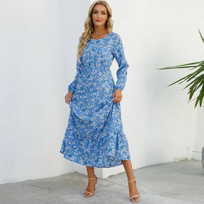 Myrel Floral Tiered Chiffon Maxi Dress – High Waist