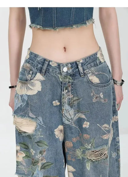 Fiona Wide-Leg Floral Print Jeans