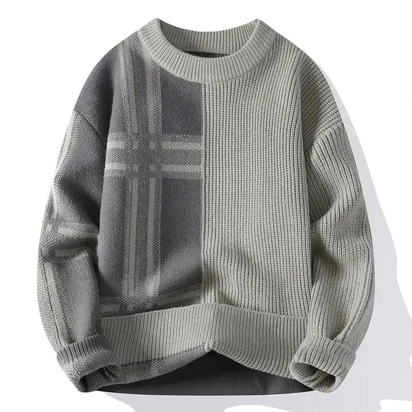Mevrick Plaid Knit Sweater – Relaxed Crew Neck