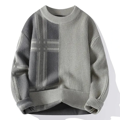 Mevrick Plaid Knit Sweater – Relaxed Crew Neck