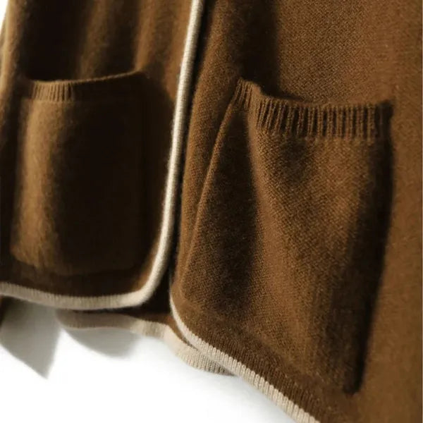 Anne Cardigan – Wool Blend Wrap with Contrast Details