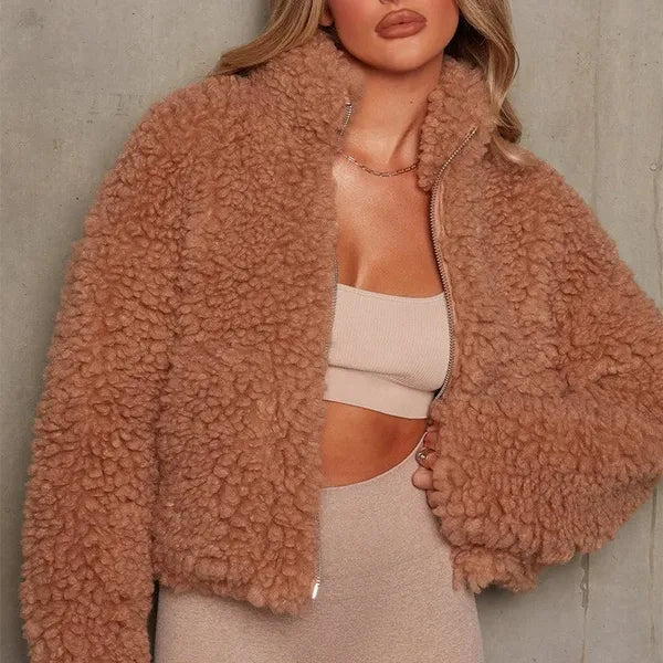 Marlin Sherpa Jacket – Cozy Cropped High-Pile Fur Zip-Up