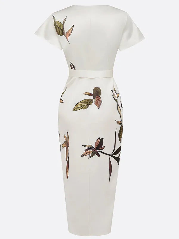 Callista Wrap Dress With Tie Belt – Leaf Print