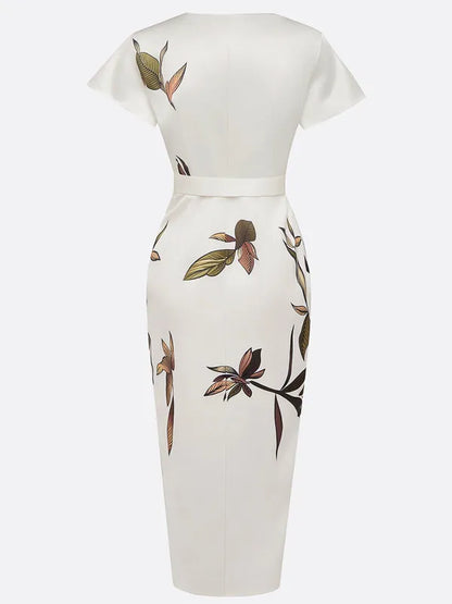Callista Wrap Dress With Tie Belt – Leaf Print