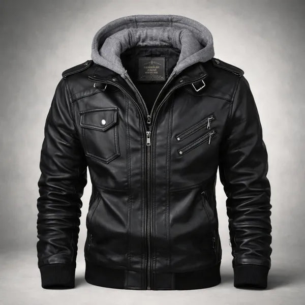 Zoren Leather Jacket – Premium Moto Jacket with Hood