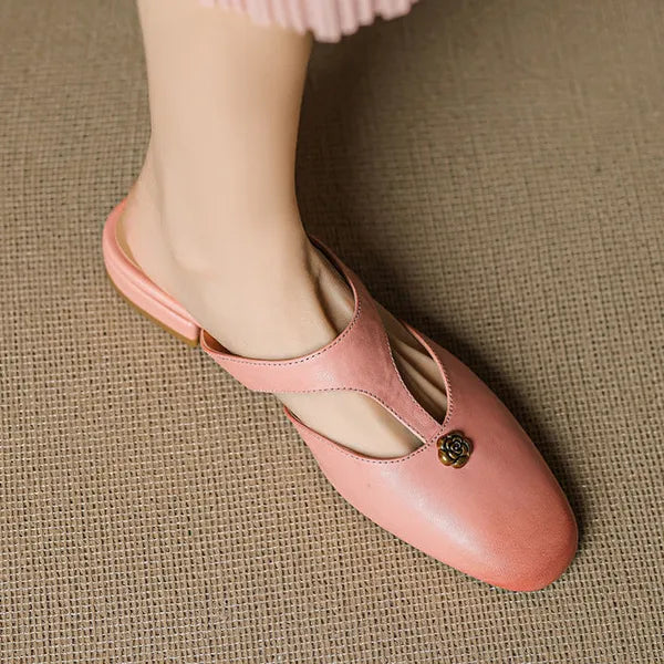 Roslyn Genuine Leather T-Strap Mules