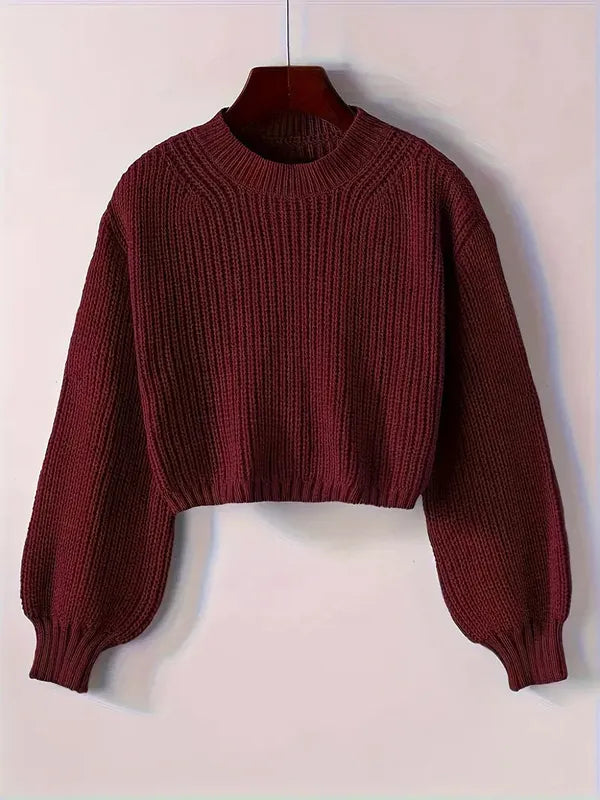 Viona Crop Sweater – Soft Blouson Mock Neck Knit